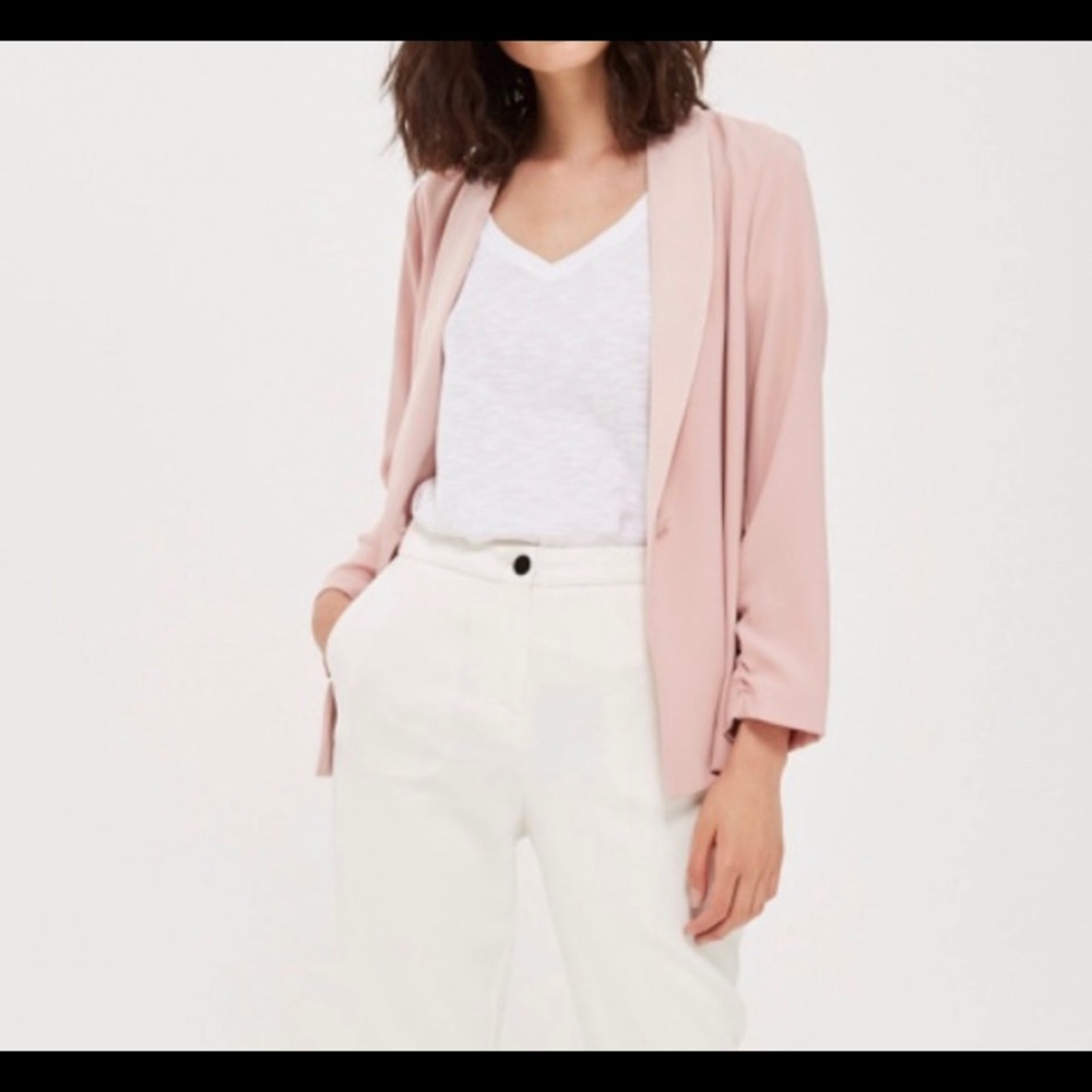 Topshop Blush Color Ruched Sleeve Blazer Sz 6